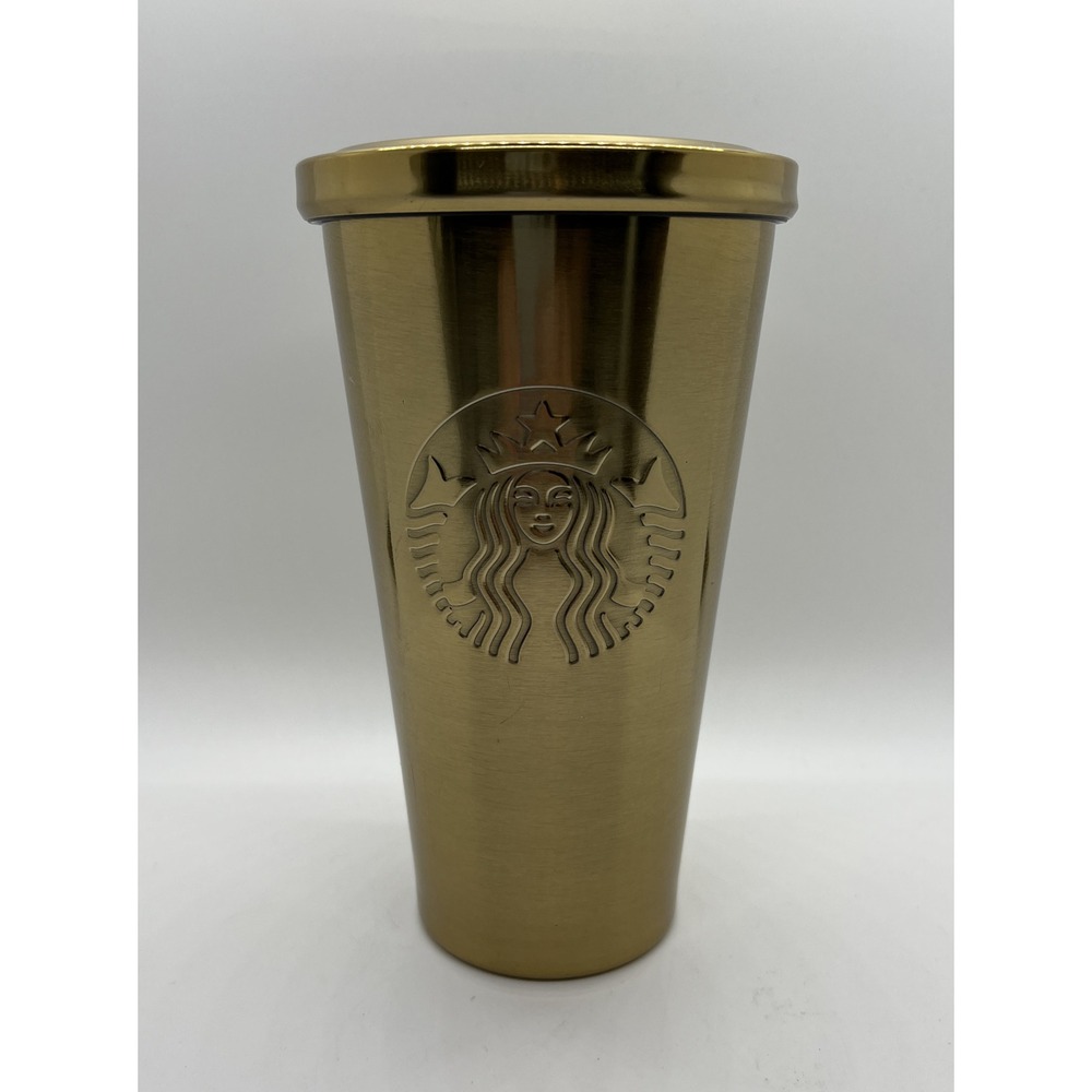Starbucks 2014 gold Stainless Metallic‎ Cold Cup 16oz Tumbler Lid NO Straw